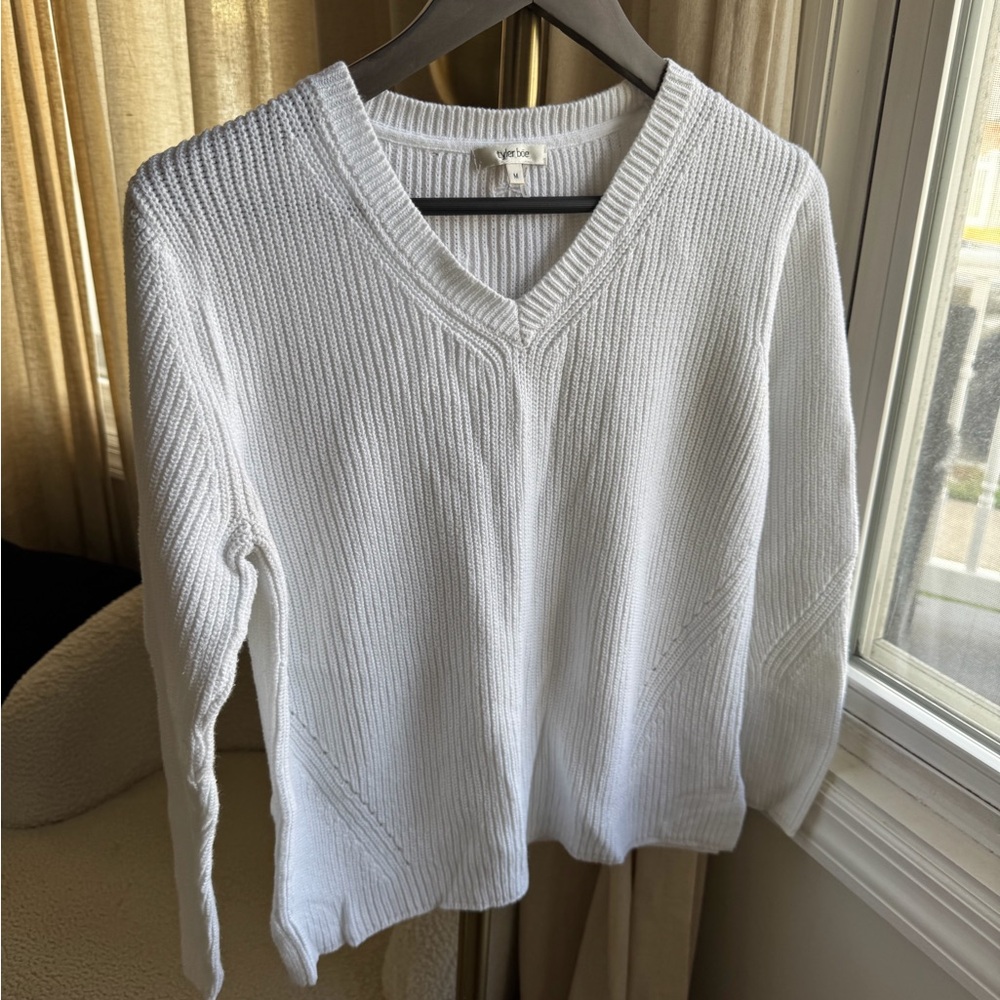 Tyler Boe Classic White V-Neck Sweater